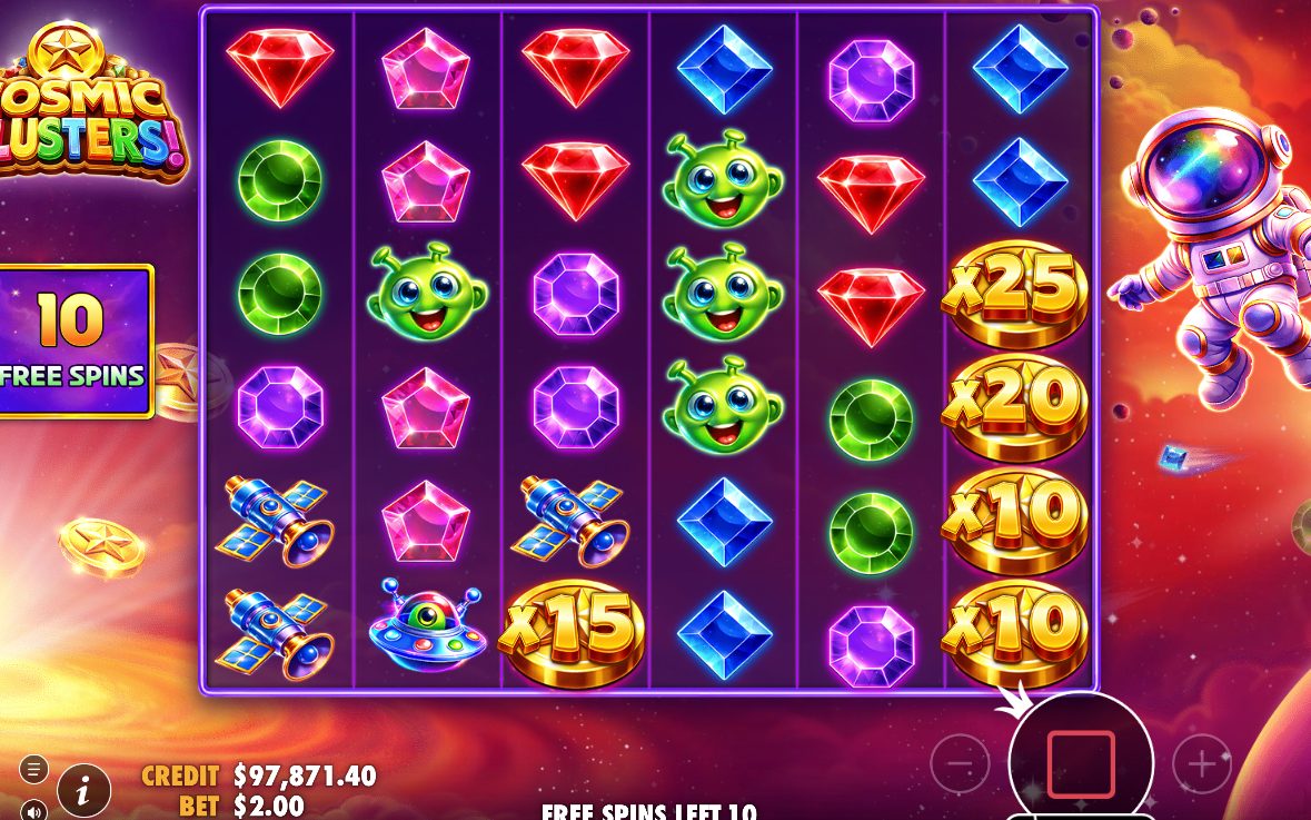 Free Spins där bakgrunden går från lila mot orange